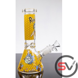 RICK AND MORTY YELLOW BEEHIVE GLASS BEAKER WATER PIPE 8inch